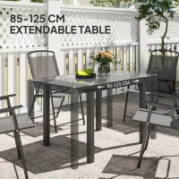 Outsunny Extendable Patio Dining Table, 33.5"-49.2" Adjustable Outdoor Dining Table for 4-6 Person, with Tempered Glass Top, Metal Frame, for Lawn, Garden, Dark Grey(m-4)