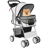 PawHut Pet Stroller for Dogs & Cats, Foldable Dog Stroller with Wheels, Reflective Strips, Brake, Pad and Basket, Grey(m-11)
