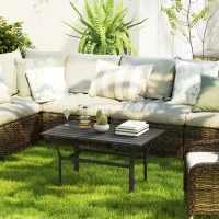 Outsunny Outdoor Side Table with Slatted Tabletop, Metal Patio Coffee Table for Garden, Balcony, Black(m-7)