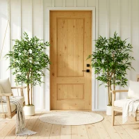 HOMCOM 5FT Artificial Banyan Tree Set of 2, Fake Potted Tree with Solid Wood Trunk and Pot for Indoor(m-1)