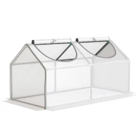 Outsunny Portable Mini Tunnel Greenhouse Garden Warm House with 2 Windows Steel Frame PE Cover, 47" x 24" x 24", White(m-2)