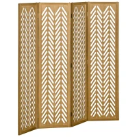 HOMCOM 4 Panel Room Divider, 5.6ft Tall Wood Folding Privacy Screens, Freestanding Partition Wall Dividers, Light Brown(m-11)
