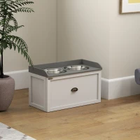 PawHut Elevated Dog Bowls Raised Pet Feeding Station with Storage 2 Stainless Steel Bowls, 23.6"x11.8" x14.2", White(m-9)