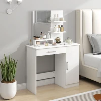 HOMCOM Vanity Desk with Mirror, Makeup Vanity w/ Drawer, Open Compartment and Shelves, Cabinet, Adjustable Shelves for Bedroom(m-8)
