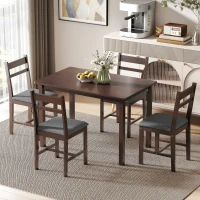 HOMCOM 5-Piece Solid Wood Dining Table Set for 4, Farmhouse Kitchen Table with Upholstered Chairs for Dining Room, Walnut(m-10)