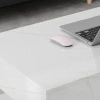 HOMCOM Coffee Table with Adjustable LED Lights, Center Table with 2 Drawers, Open Shelf, Remote, High Gloss Marble-Effect White(m-10)