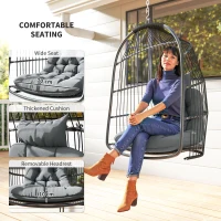 Outsunny Hanging Egg Chair, Foldable Rattan Garden Swing Chair with Installation Kit, Thickened Cushion and Headrest, Dark Grey(m-4)