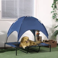 PawHut 48" x 36" Elevated Portable Dog Cot Cooling Pet Bed with UV Protection Canopy Shade, Dark Blue(m-10)
