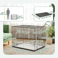 PawHut 35" Dog Crate with 2 Doors, Folding Metal Dog Cage with Soft Cushion, Removable Tray, Handle, Black(m-3)