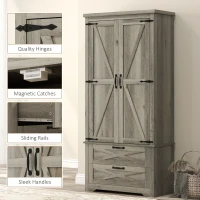 HOMCOM Farmhouse Kitchen Pantry Storage Cabinet, 64" Freestanding Kitchen Pantry Cabinet with Drawers, Distressed Grey(m-9)