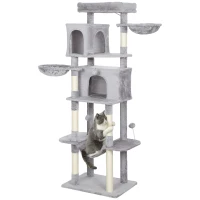PawHut 69" Cat Tree, Multi-Level Cat Tower with 2 Condos, Plush Perch and Sisal Scratching Posts, Light Grey(m-11)