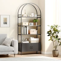 HOMCOM 4-Tier Arched Shelving Unit with Cabinet, Bookshelf for Living Room, Office, 31.5" x 11.8" x 73.6", Black(m-1)