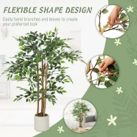 HOMCOM 4FT Artificial Banyan Tree Set of 2, Fake Potted Tree with Solid Wood Trunk and Pot for Indoor(m-6)