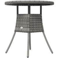 Outsunny 27.5" Outdoor Wicker Dining Table, PE Rattan Patio Furniture with Wood-plastic Composite Top, Grey(m-2)