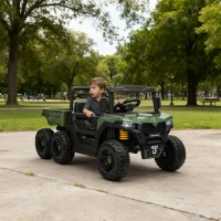 Qaba 24V 4WD Kids Ride On Car with 6 Wheels, Electric Ride On Car with Dump Bed, Remote for 3-8 Years, Green(m-2)