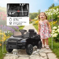 Qaba 12V Kids Ride on Car, Licensed Dodge RAM 3500 Ride on Toys with Dual Motors, Remote Control for Toddlers, Black(m-3)