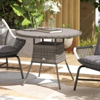 Outsunny 35.4" Outdoor Wicker Dining Table, PE Rattan Patio Furniture with Wood-plastic Composite Top, Grey(m-8)