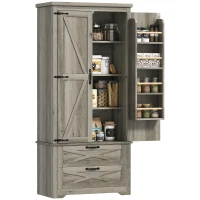 HOMCOM Farmhouse Kitchen Pantry Storage Cabinet, 64" Freestanding Kitchen Pantry Cabinet with Drawers, Distressed Grey(m-11)