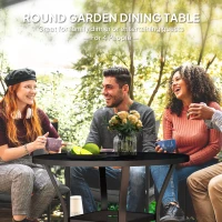 Outsunny 35.5" Round Outdoor Dining Table for 4, Metal Garden Patio Table with 1.6"-2" Umbrella Hole, Shelf, Slatted Top, Black(m-4)