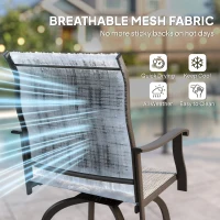 Outsunny Outdoor Bar Stools Set of 2, Swivel Bar Height Chairs with High Back, Curved Armrests and Steel Frame, Mixed Grey(m-5)