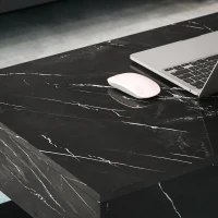 HOMCOM Coffee Table with Adjustable LED Lights, Center Table with 2 Drawers, Open Shelf, Remote, High Gloss Marble-Effect Black(m-10)