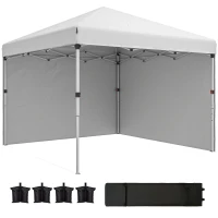 Outsunny 10' x 10' Pop Up Canopy with Sidewalls, Roller Bag, Height Adjustable Instant Tent for Outdoor, Garden, Patio, White(m-11)