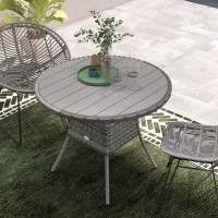 Outsunny 35.4" Outdoor Wicker Dining Table, PE Rattan Patio Furniture with Wood-plastic Composite Top, Grey(m-9)