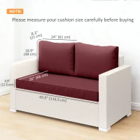 Outsunny Outdoor Seat Cushions with Backrest, Loveseat Double Sofa Outdoor Furniture Cushions, Wine Red(m-3)