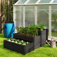 Outsunny Vinyl Raised Garden Bed Kit, 3-Tier Elevated Garden Box with Open Bottom, DIY Assembly, Outdoor Raised Planter Box(m-8)