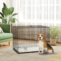PawHut 35" Dog Crate with 2 Doors, Folding Metal Dog Cage with Soft Cushion, Removable Tray, Handle, Black(m-1)