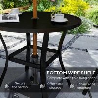 Outsunny 35.5" Round Outdoor Dining Table for 4, Metal Garden Patio Table with 1.6"-2" Umbrella Hole, Shelf, Slatted Top, Black(m-7)