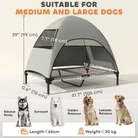 PawHut Elevated Dog Bed with Canopy Raised Dog Bed  Washable Mesh Steel Frame 41.7" x 29.9" x 39" Light Grey(m-3)
