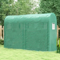 Outsunny Outdoor Garden Greenhouse, Steel Greenhouse tent with 2 Doors and 4 Windows for Backyard, Patio, 9.8'x3.3'x6.6', Green(m-9)