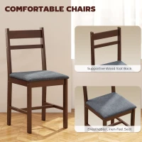 HOMCOM 5-Piece Solid Wood Dining Table Set for 4, Farmhouse Kitchen Table with Upholstered Chairs for Dining Room, Walnut(m-6)