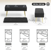 HOMCOM 31" Storage Ottoman, Velvet End of Bed Bench with Steel Legs, Foot Stool with Storage for Bedroom, Living Room, Black(m-3)