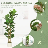 HOMCOM 5FT Artificial Fiddle Leaf Fig Tree, Fake Potted Tree with Solid Wood Trunks for Indoor Decor, Green(m-6)