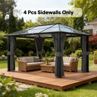 Outsunny 10' x 13' Universal Gazebo Sidewall Set with 4 Panels, Hooks/C-Rings Included for Pergolas & Cabanas, Light Grey(m-10)