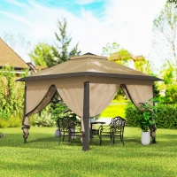 Outsunny 11' x 11' Pop Up Gazebo, Double Roof Foldable Height Adjustable Canopy Tent with Mesh Sidewalls, Carrying Bag, Beige(m-9)