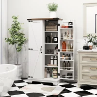 HOMCOM 47" Kitchen Pantry Storage Cabinet, Farmhouse Kitchen Pantry Cabinet with Adjustable Shelves and Door Shelves, White(m-10)