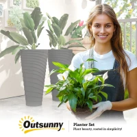 Outsunny 29" Tall Planters Set of 2, Indoor Outdoor Stackable Taper Planters with Drainage Holes, Black(m-10)