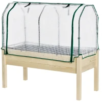 Outsunny Raised Garden Bed with PE Greenhouse Cover Outdoor Elevated Wood Planter Box for Herbs and Vegetables, Use for Patio, Backyard, Balcony, 48 x 22 x 46 inch, Natural(m-2)