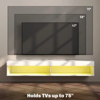 HOMCOM Modern Wall Mounted TV Stand with Storage and LED Lights for TVs up to 75", Floating TV Shelf for Living Room, White(m-6)