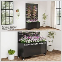 Outsunny Metal Planter Box with Trellis, Raised Garden Bed with Twigs Slatted Cut-Out Privacy Screen and Wheels(m-7)