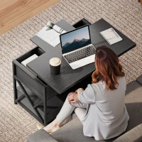 HOMCOM Modern Coffee Table, Lift Top Center Table with Fabric Drawers and Hidden Storage for Living Room, Distressed Black(m-10)