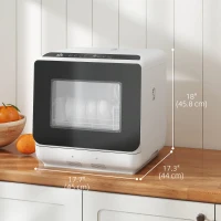 HOMCOM Countertop Dishwasher with Built-in 6L Water Tank, 5 Wash Programs, Touch Control, LED Display, Dual Water Supply, White(m-3)