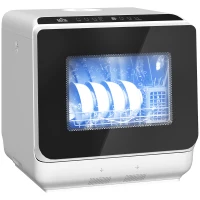 HOMCOM Countertop Dishwasher with Built-in 6L Water Tank, 5 Wash Programs, Touch Control, LED Display, Dual Water Supply, White(m-11)