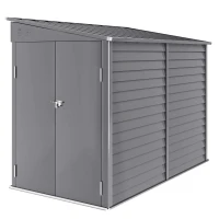 Outsunny 4.6' x 9' Steel Outdoor Storage Shed, Lean to Shed, Metal Tool House with Foundation Kit, Lockable Doors, Gloves and 2 Air Vents for Backyard, Patio, Lawn, Grey(m-14)