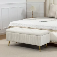 HOMCOM Storage Ottoman Bench, 43 Inch Large Storage Chest with Steel Legs and Padded Seat, Foot Rest, Load 485 lbs, Beige(m-1)