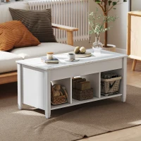 HOMCOM Lift Top Coffee Table, Modern Center Table with Storage Shelves and Hidden Compartment for Living Room, 41" L, White(m-1)