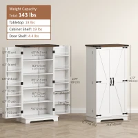 HOMCOM 47" Kitchen Pantry Storage Cabinet, Farmhouse Kitchen Pantry Cabinet with Adjustable Shelves and Door Shelves, White(m-3)